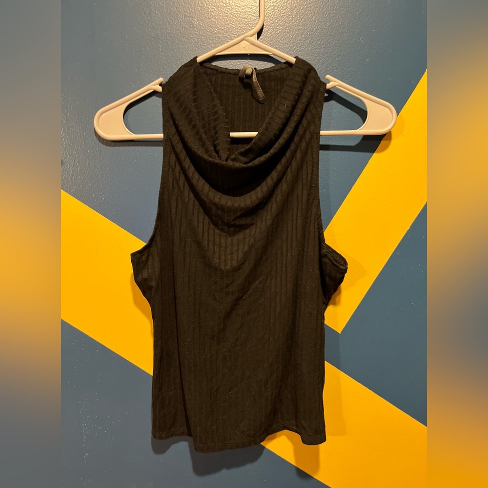 By Anthropologie Black Ribbed Cowlneck Tank Top NWOT